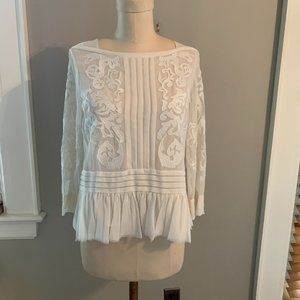 Rebecca Taylor 100% Silk Embroidered flounce hem blouse